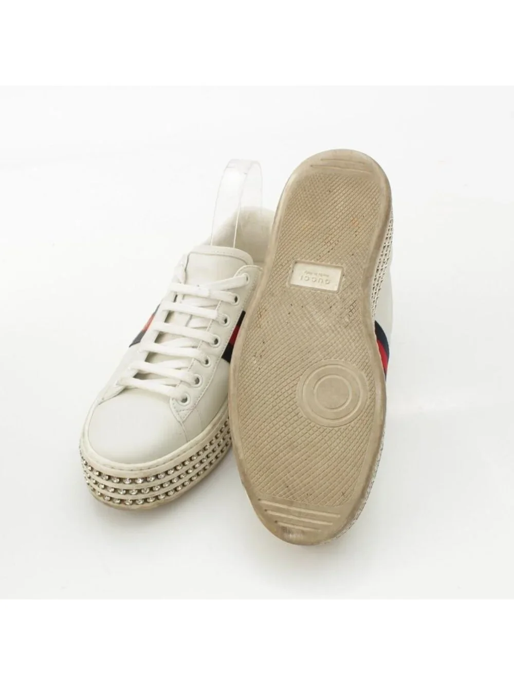 Gucci Sherry Line Leather Bijou Platform Low Top Sneakers White